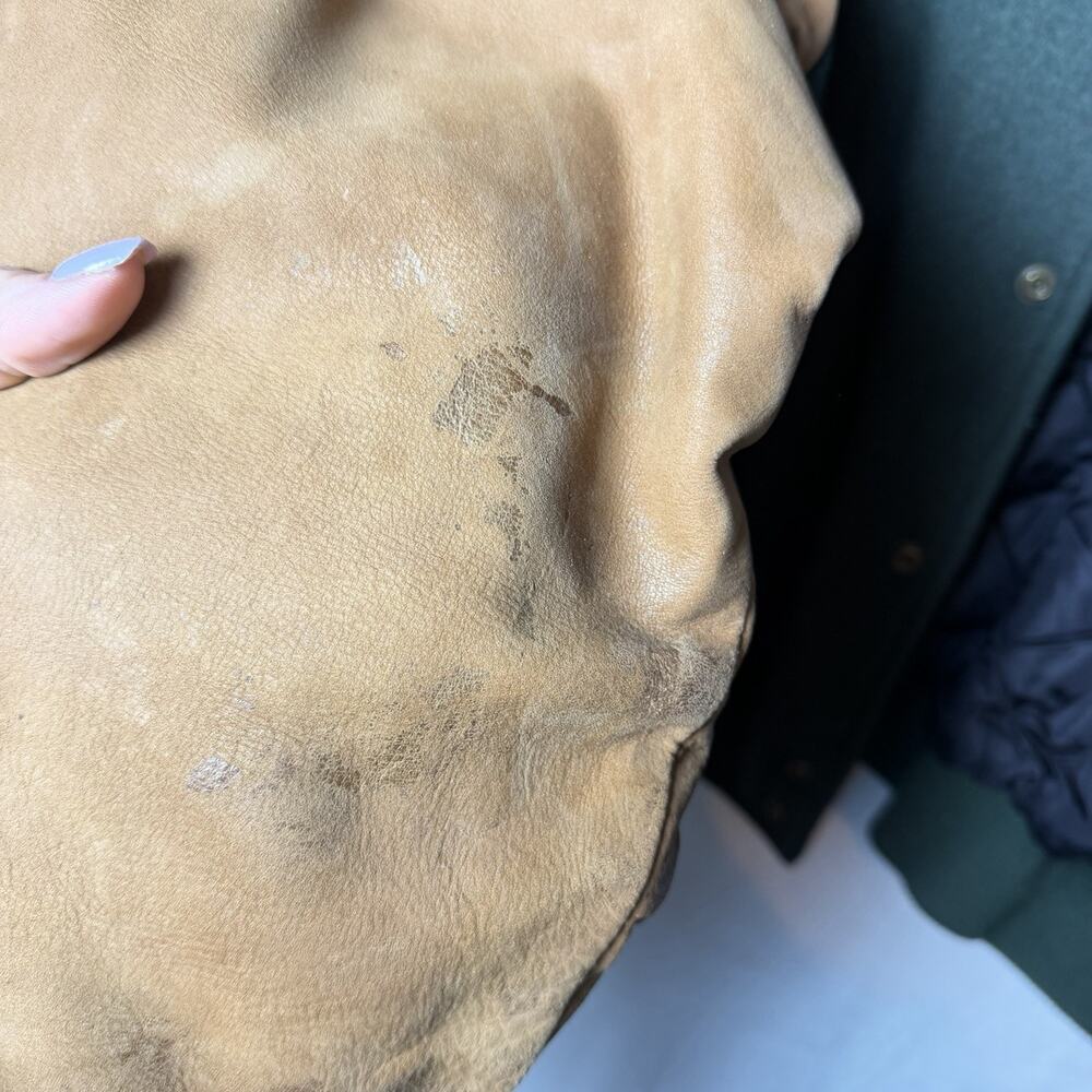 Vintage Cabela's Green Wool and Brown Leather Bomber Jacket Quilted Lining XL - Picture 15 of 16